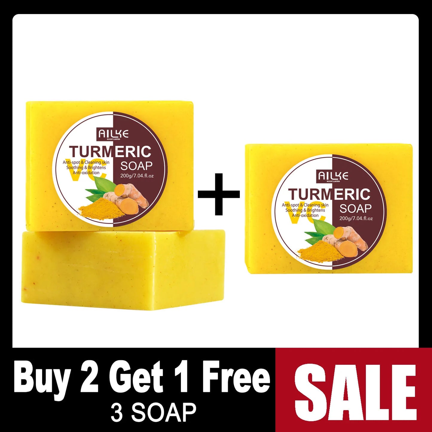 AILKE Natural Turmeric Soap for Face and Body Oil Control