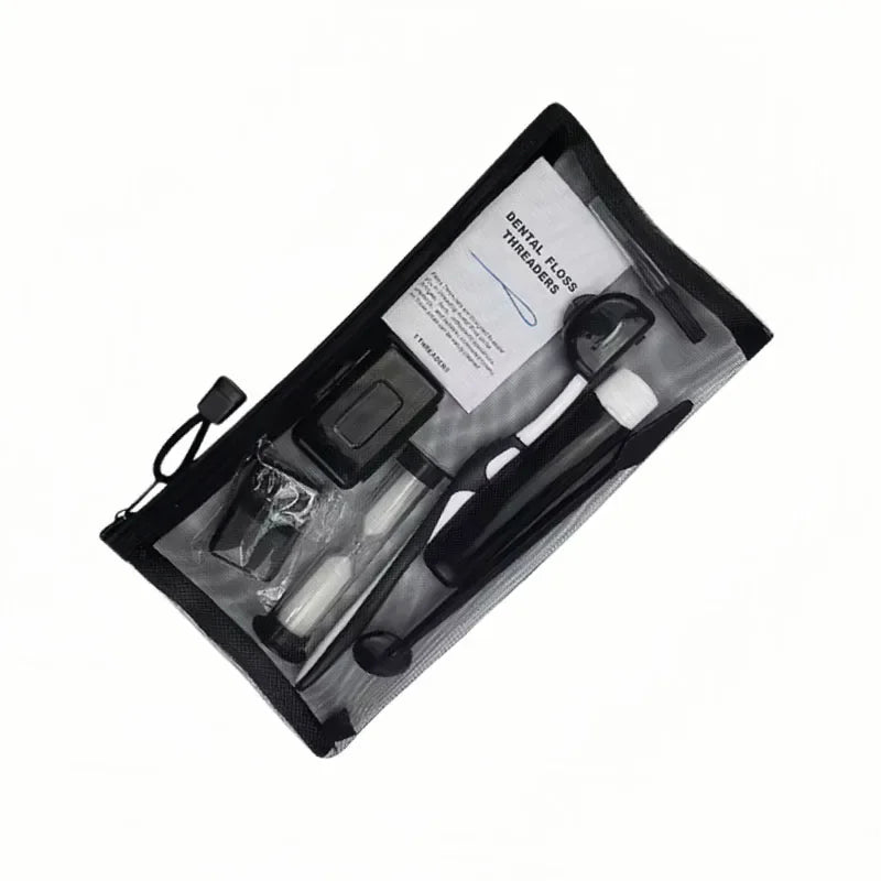 8pcs/set Dental Care Brush Kit Orthodontic Teeth Cleaning Tool Foldable Toothbrush Interdental Brush Floss Thread Wax Travel Kit