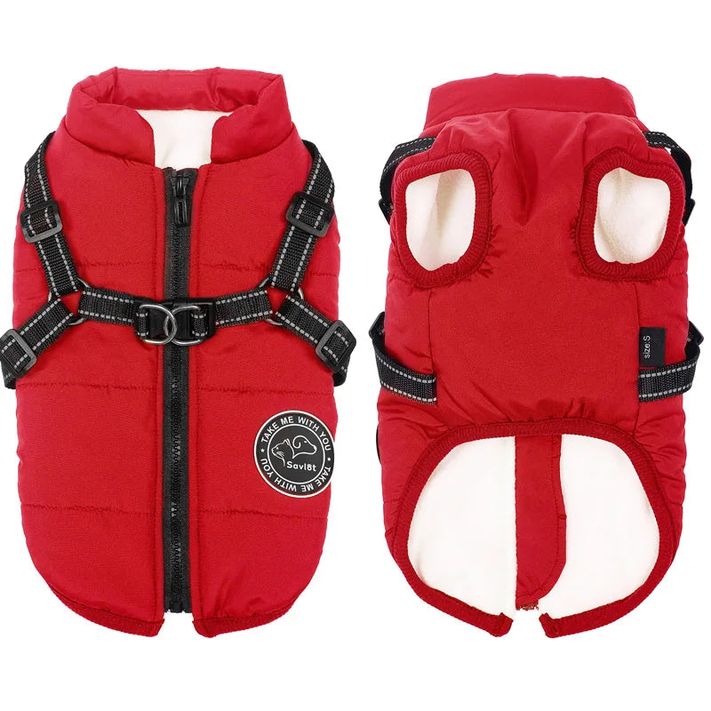 Winter Warm Dog Jacket Waterproof Coat With Harness Fleece