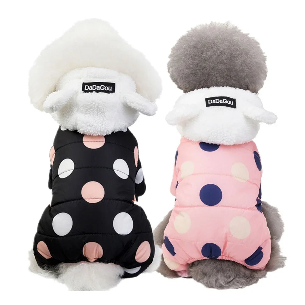 Winter Dog Hoodie Jumpsuit Dot Pattern Fleece Coat For Dogs
