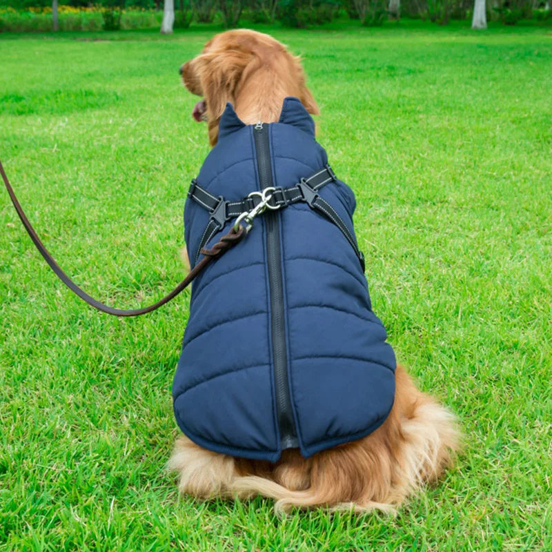 Winter Warm Dog Jacket Waterproof Coat With Harness Fleece
