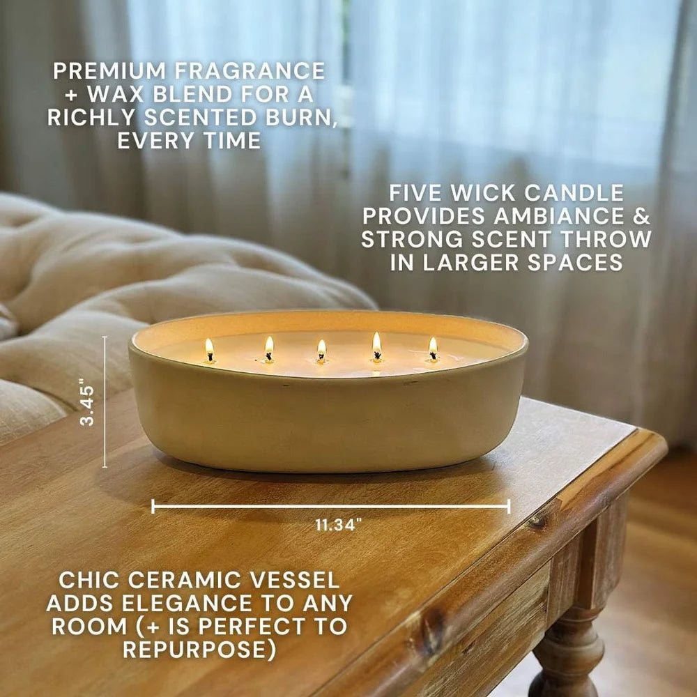 Oversized Five Wick Paraffin Candle Ceramic Jar Citrus