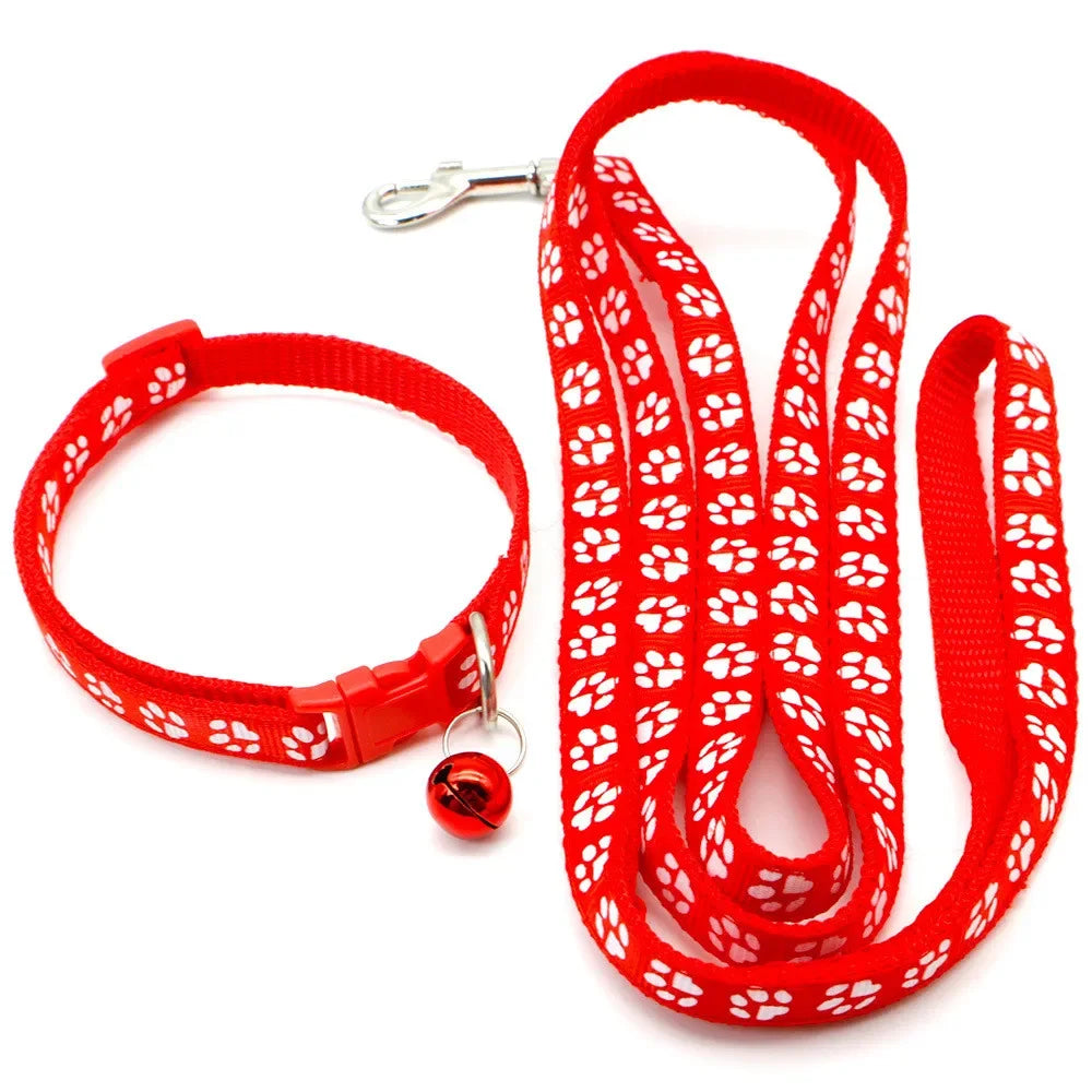 Print Dog Cat Leash And Adjustable Collar Outdoor Walking