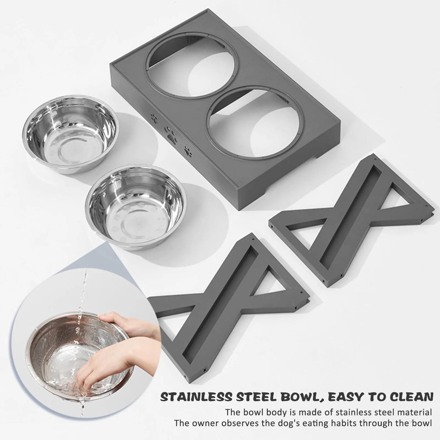 Stainless Steel Elevated Dog Bowl Non Slip No Spill Design