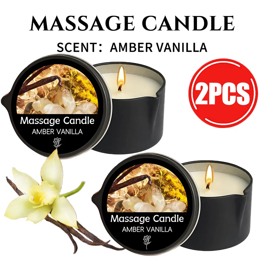 Amber Vanilla Massage Candles Soy Wax Scented Gift Idea