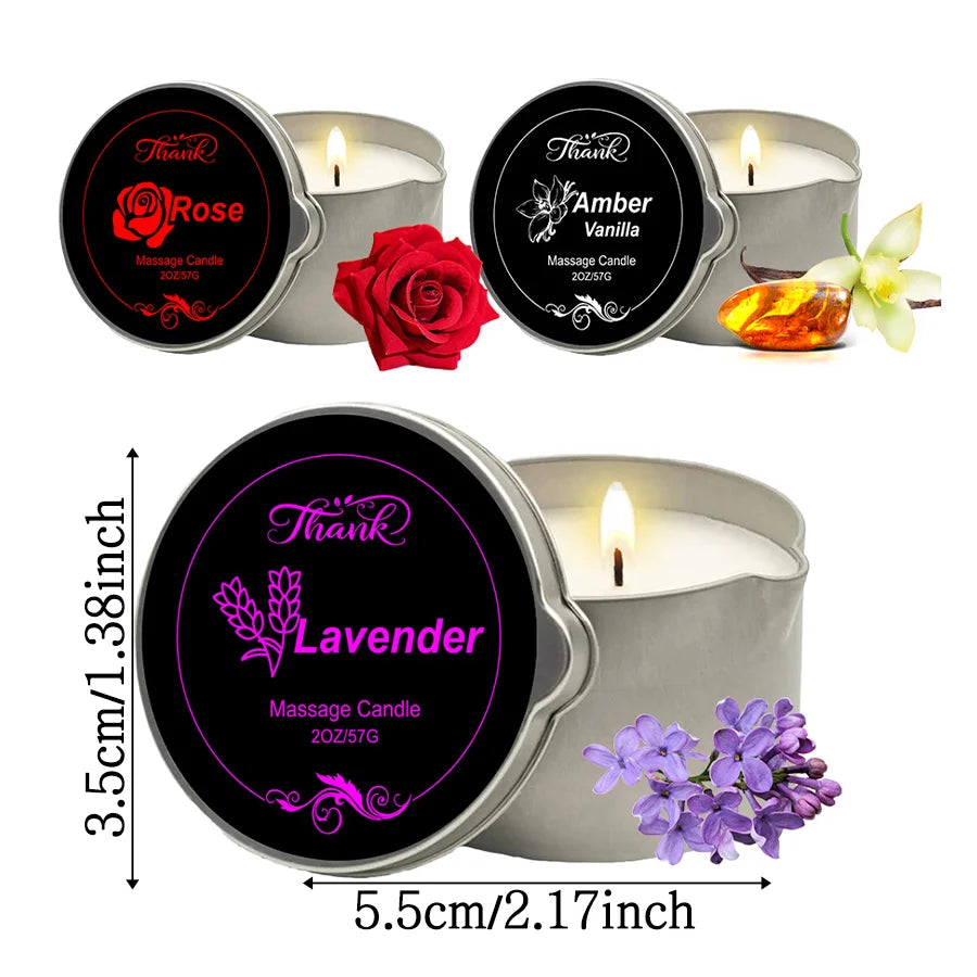Three Piece Scented Massage Candles Set 6oz Total 2oz Each