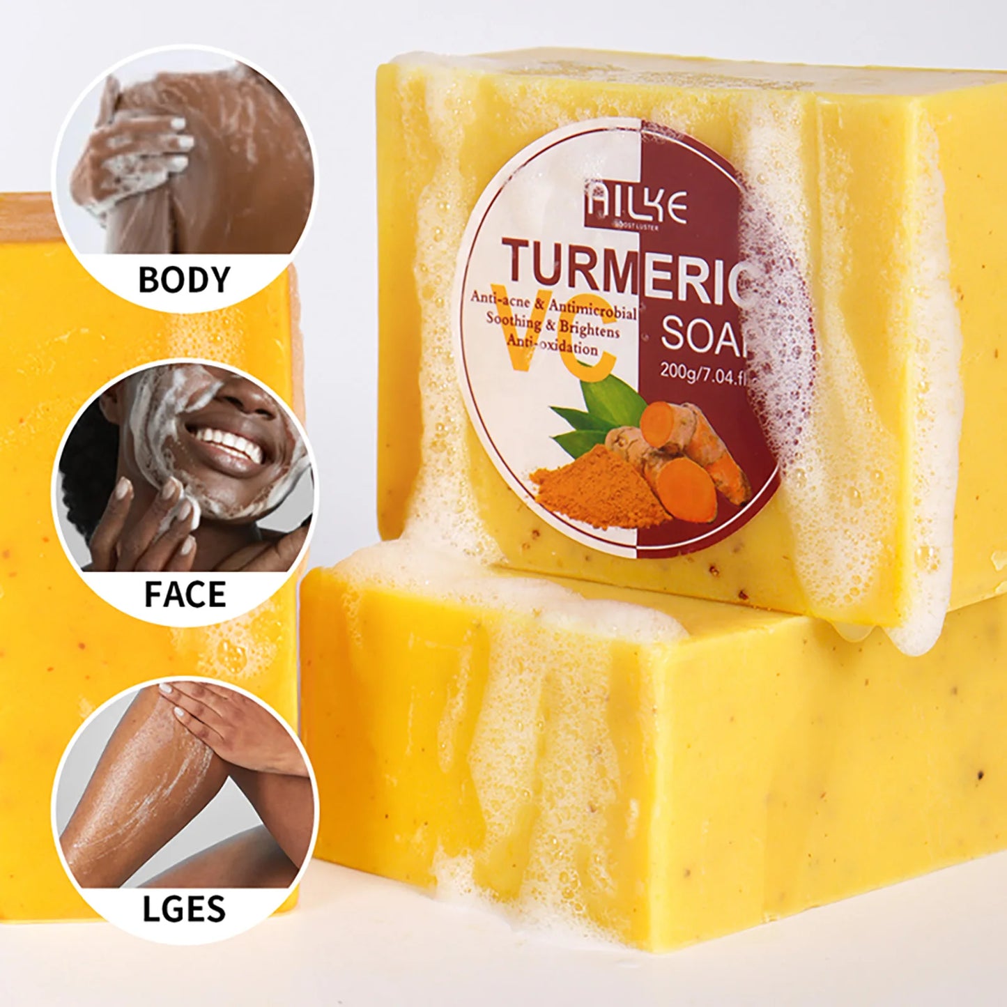AILKE Natural Turmeric Soap for Face and Body Oil Control