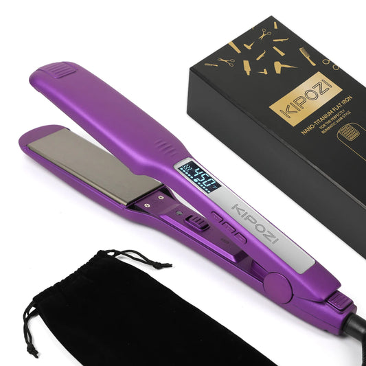 KIPOZI Professional Hair Straightener Titanium Flat Iron with Digital LCD Display Dual Voltage Instant Heating Curling Iron