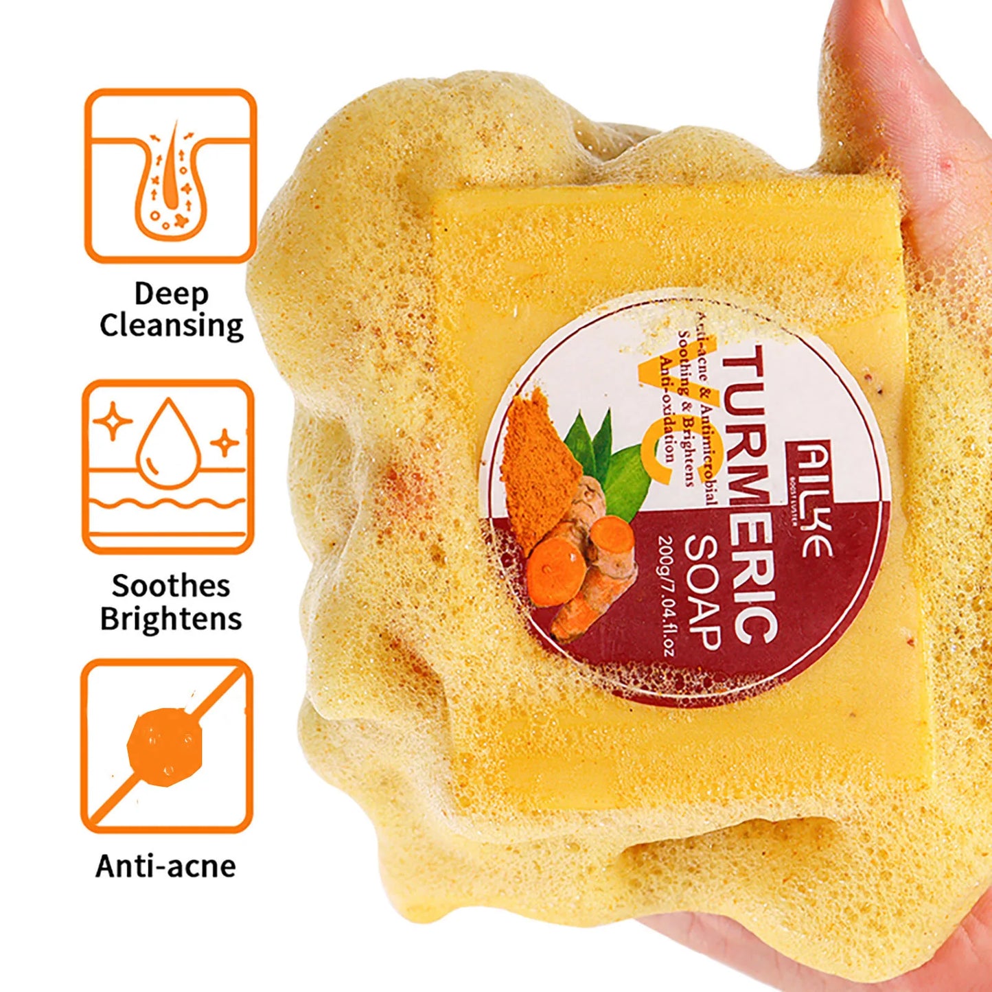 AILKE Natural Turmeric Soap for Face and Body Oil Control