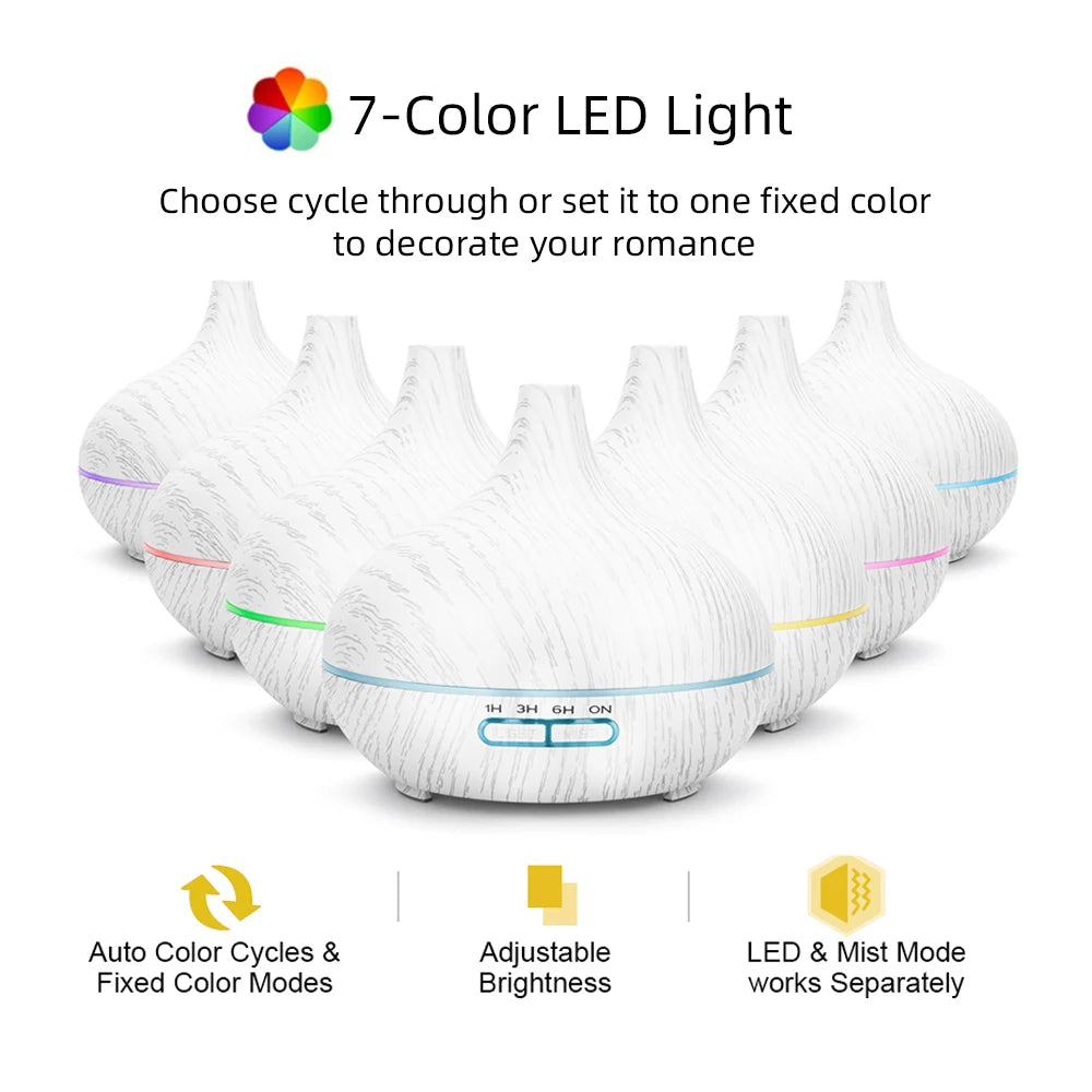 Wood Diffuser 550ml With 6 Essential Oils Remote Auto Off