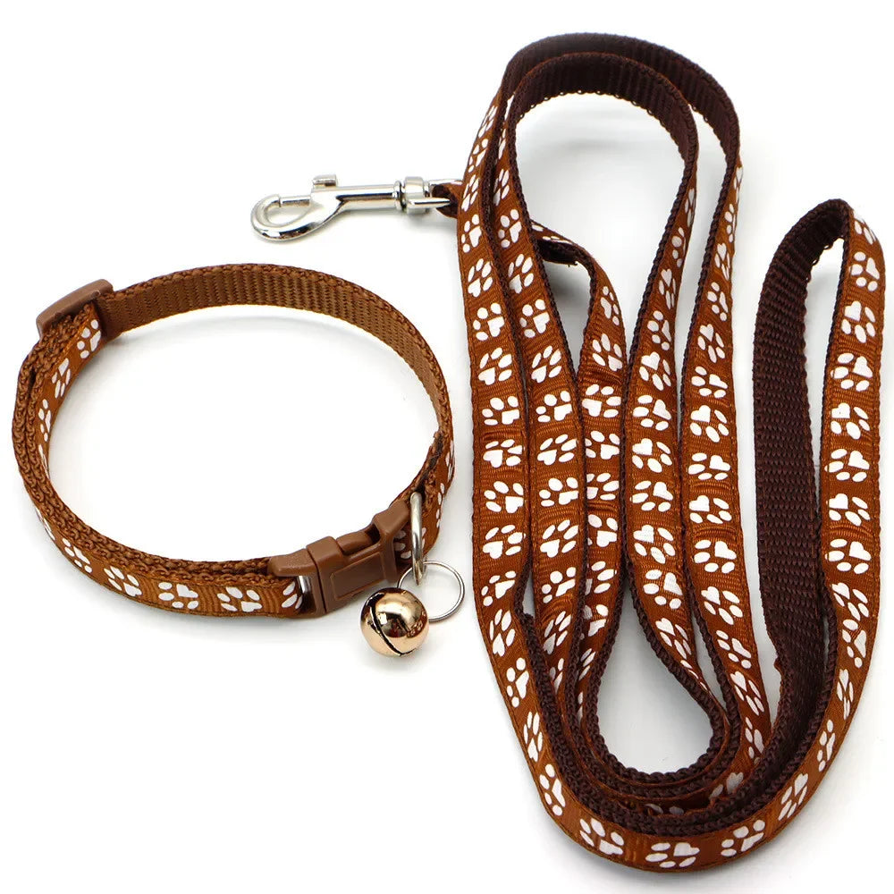 Print Dog Cat Leash And Adjustable Collar Outdoor Walking
