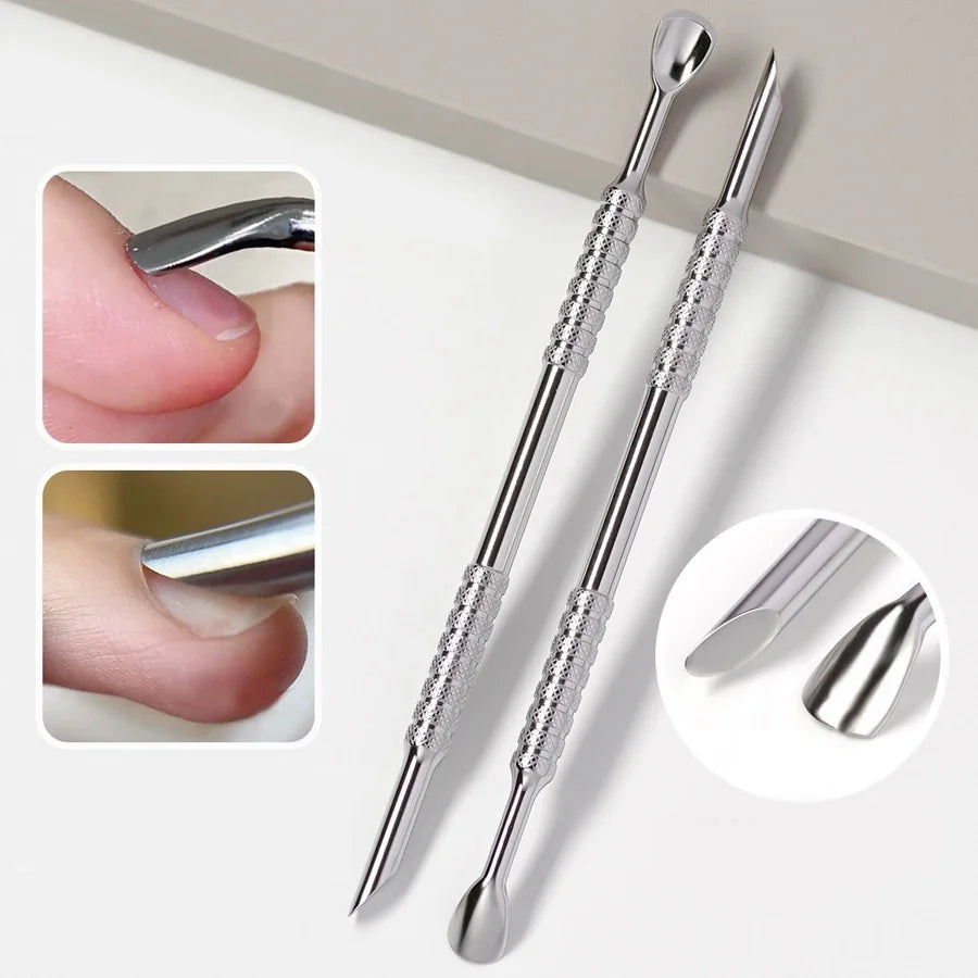 Double Head Angled Cuticle Pusher Bevel Stainless Steel