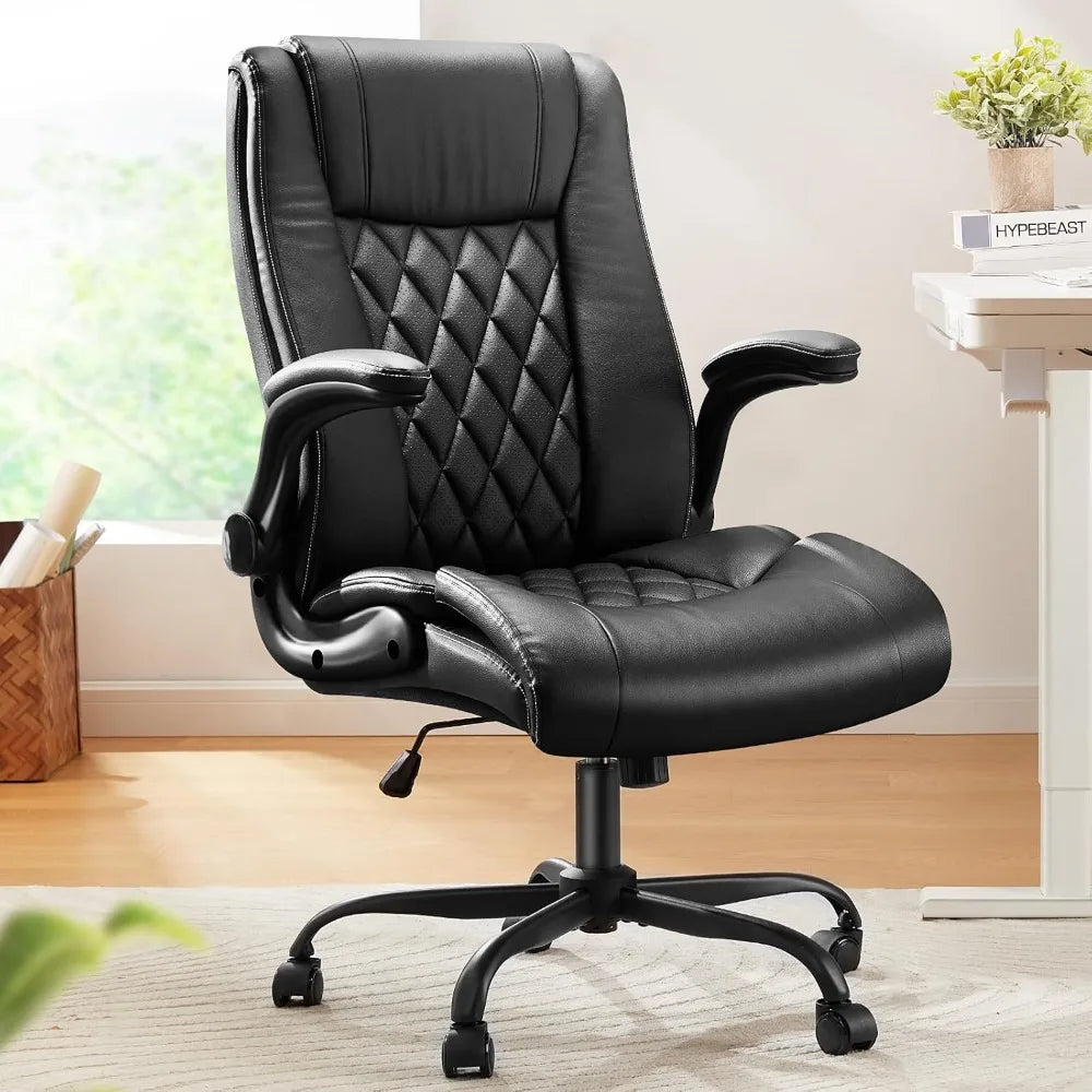 Ergonomic PU Leather Office Chair With Flip Up Armrests
