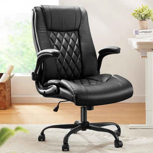 Ergonomic PU Leather Office Chair With Flip Up Armrests