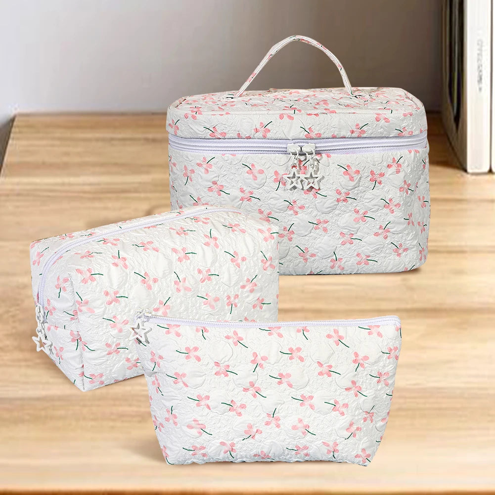 Floral Makeup Bags 3 Pack Large Capacity Cosmetic Pouches