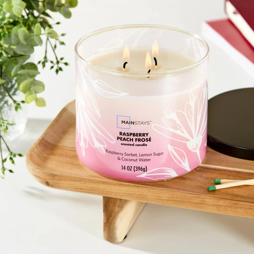 4 Pack Raspberry Peach 3 Wick Candles Scented Jar Decor