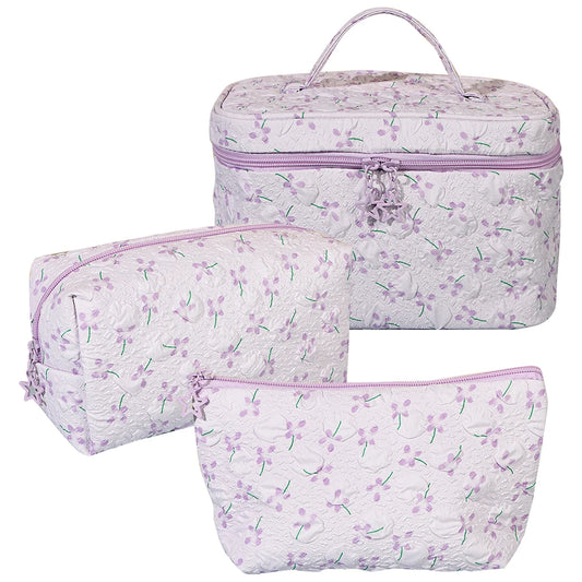 Floral Makeup Bags 3 Pack Large Capacity Cosmetic Pouches