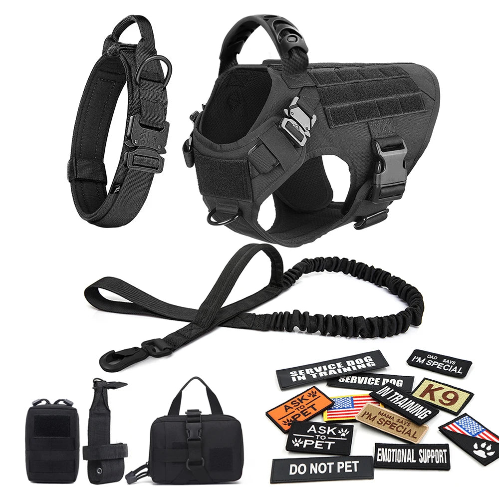 Military Large Dog Harness Vest With Leash And Patches Set