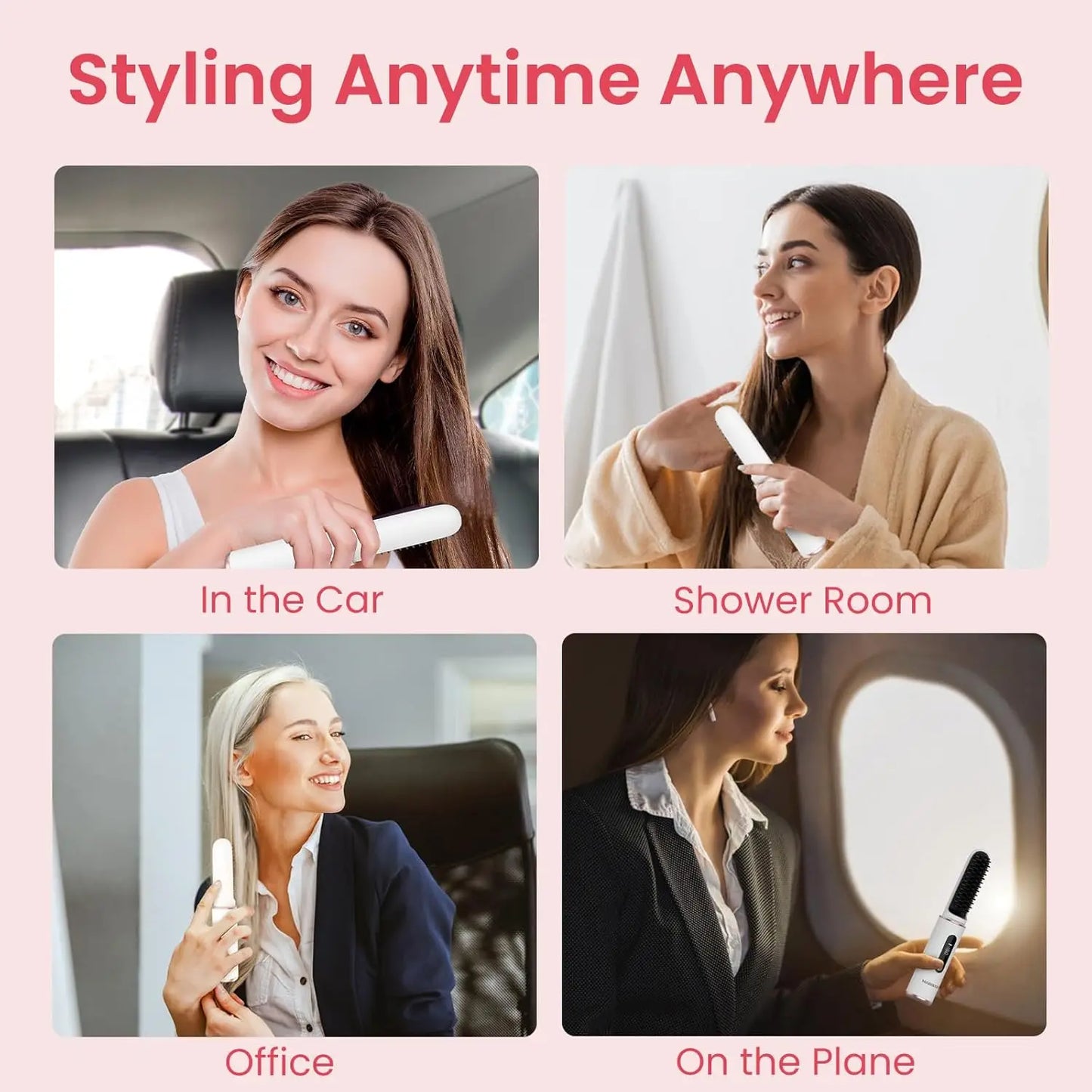 MAXGROOM Electric Hair Brushes Wireless Hair Straightener Brush Heating Ionic Straightener Comb Portable Rechargeable Hair Brush