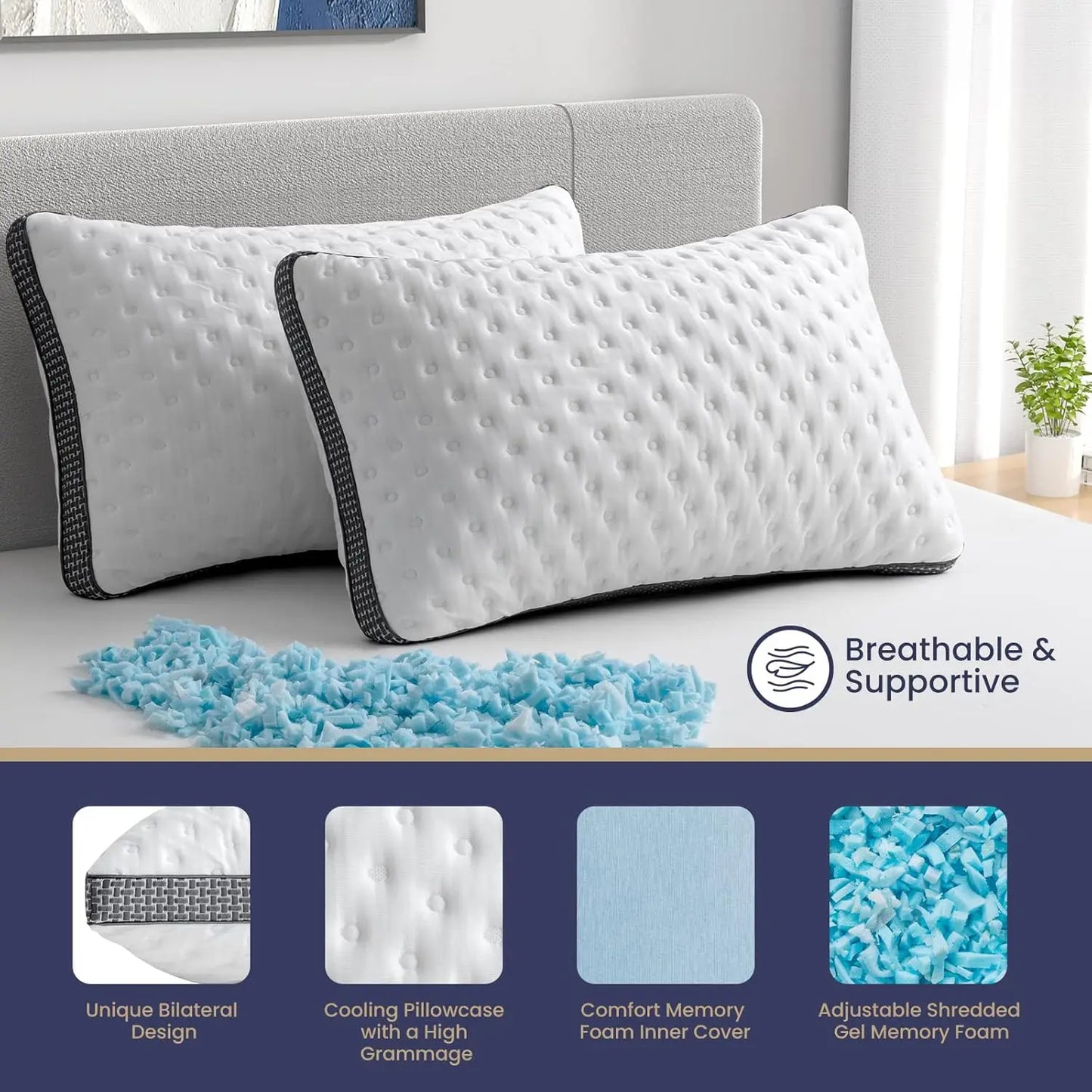 BedStory King Cooling Gel Memory Foam Pillow CertiPURUS