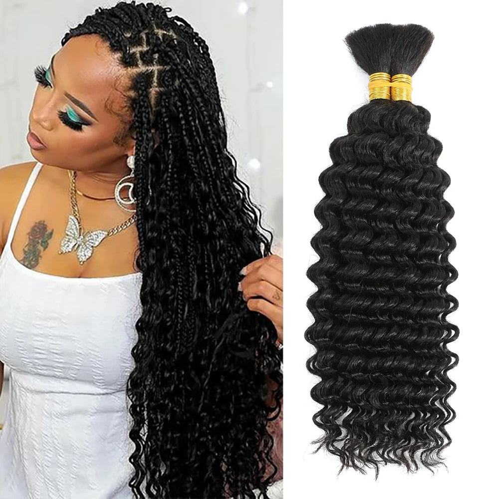 Human Braiding Hair Boho Curly Deep Wave 100g Knotless Bulk