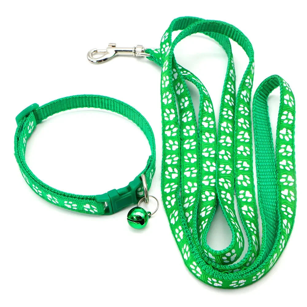 Print Dog Cat Leash And Adjustable Collar Outdoor Walking