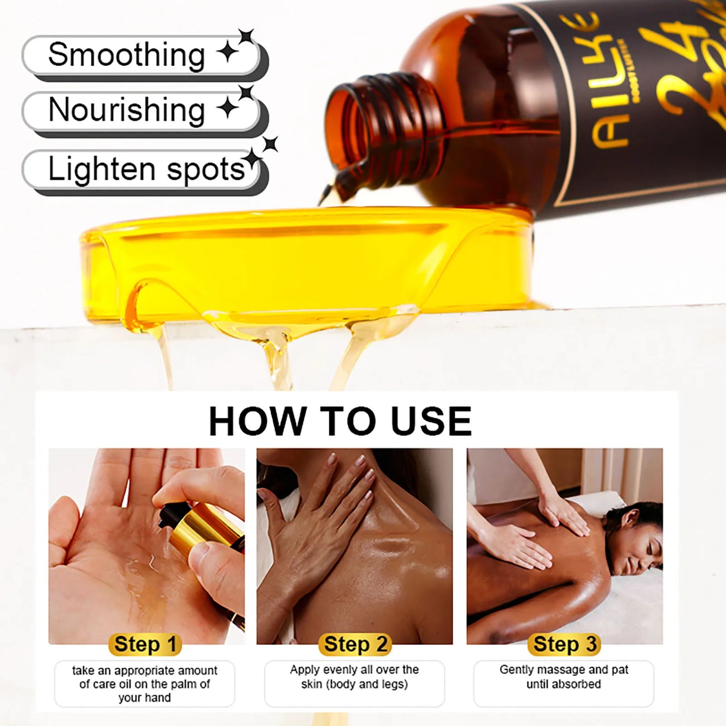 Ailke 24K Gold Flawless Body Oil Whitening Brightening
