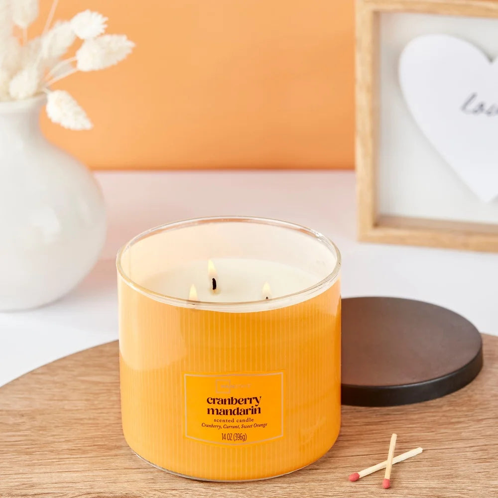 Three Wick Cranberry Mandarin Scented Aromatherapy Candle