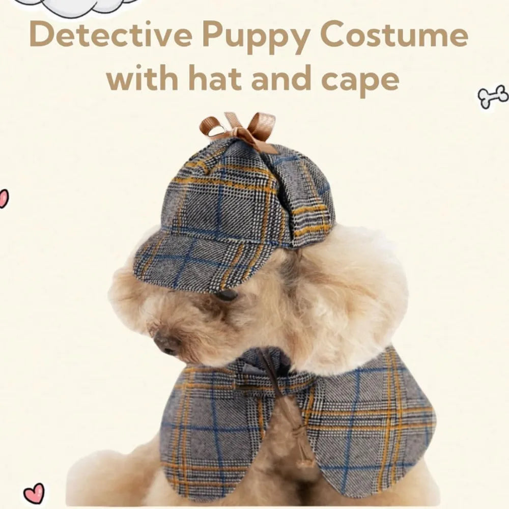 Dog Detective Costume Halloween Cosplay Cape Cloak Hat
