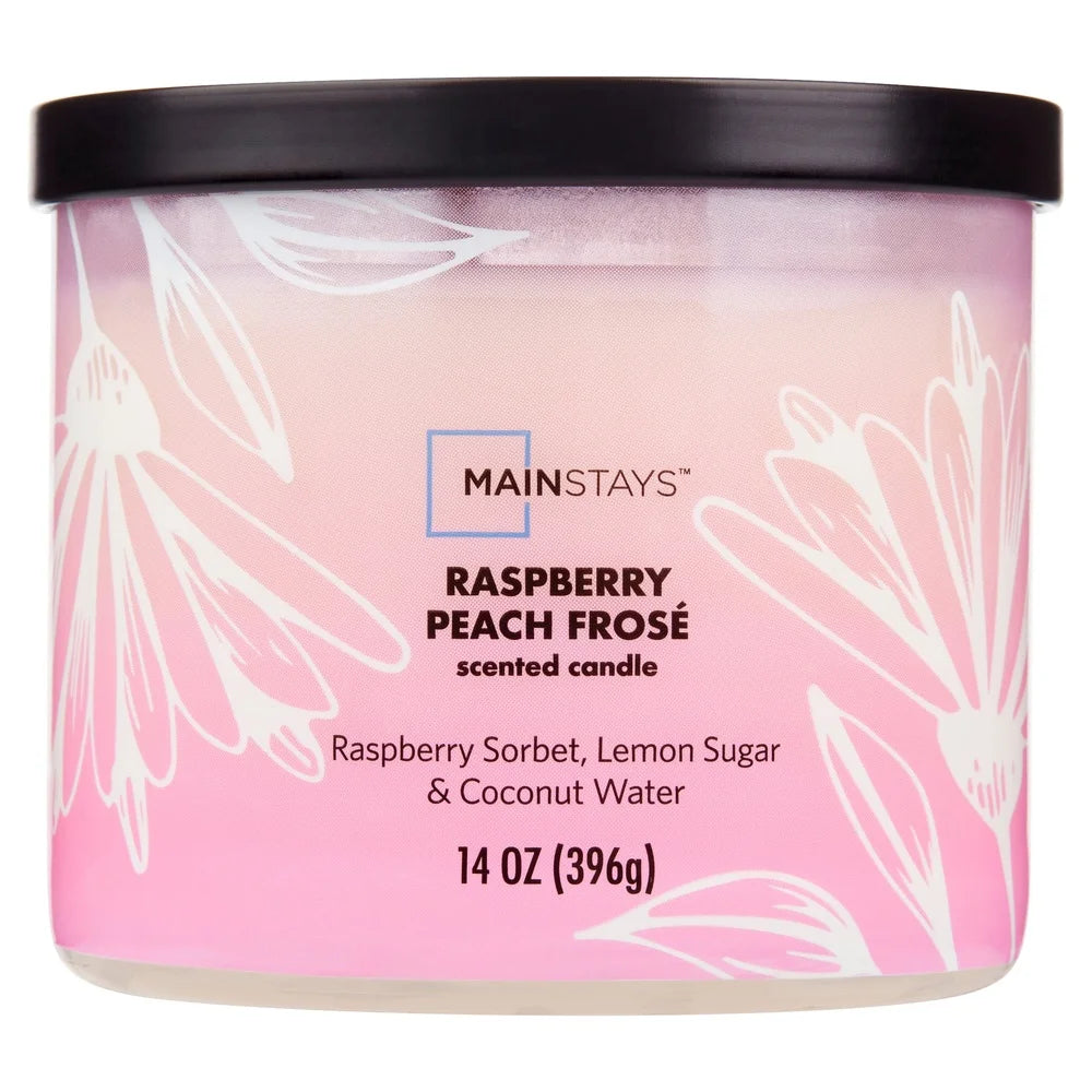 4 Pack Raspberry Peach 3 Wick Candles Scented Jar Decor