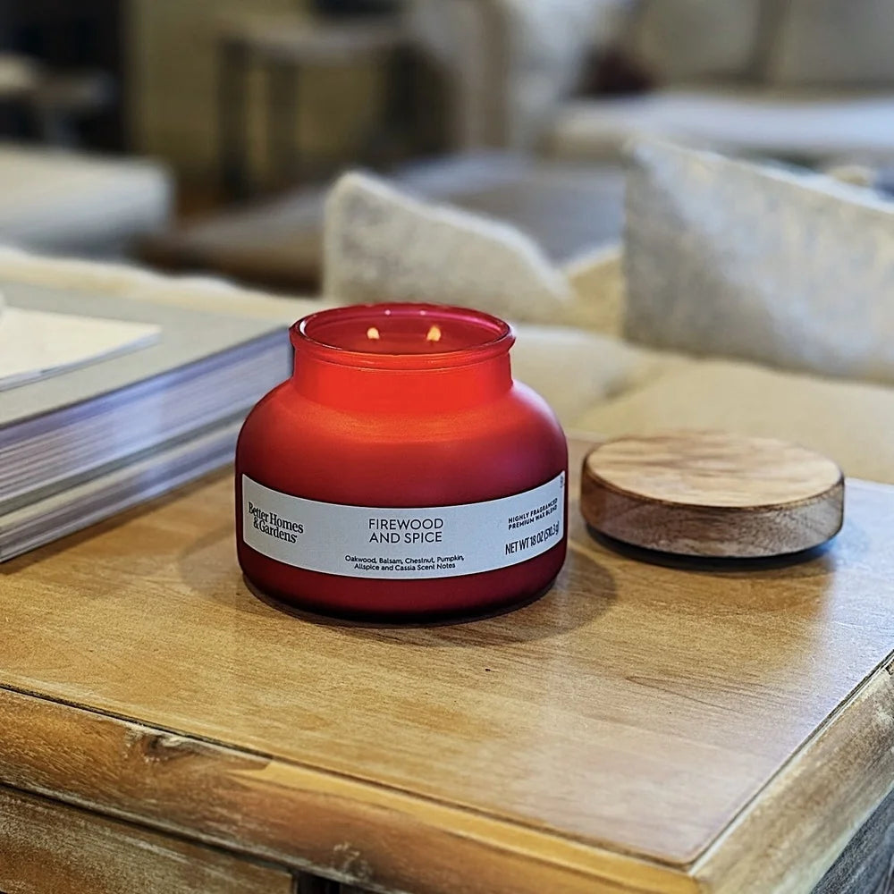 Four Pack Firewood Spice Scented Candle 18oz Frosted Jar