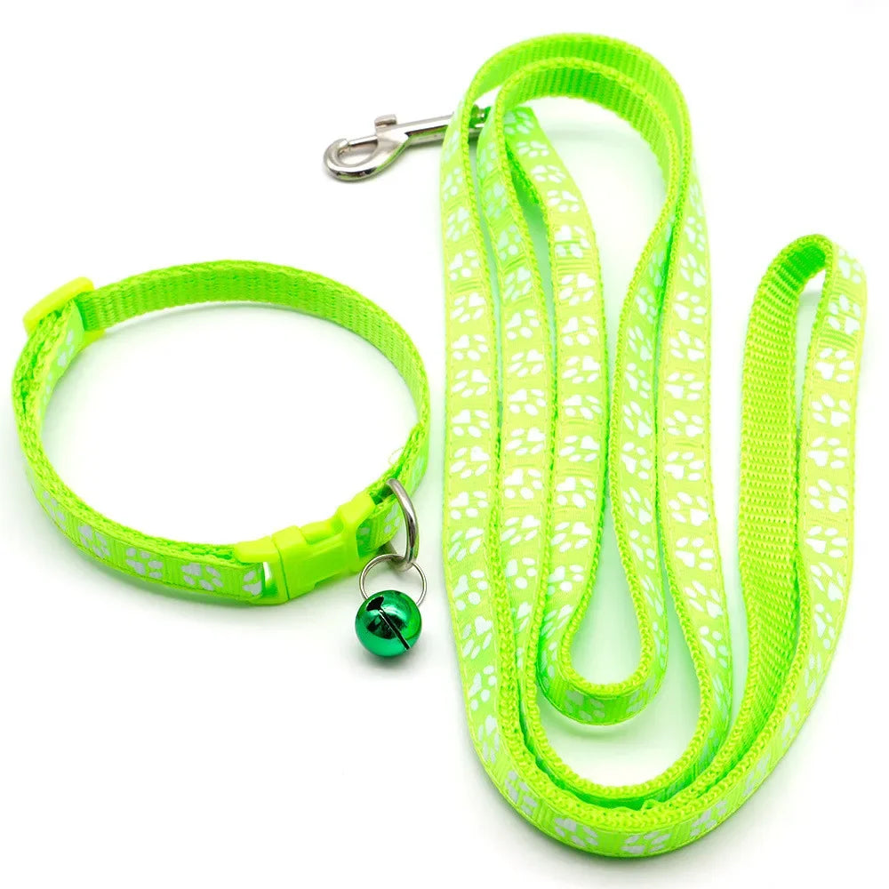 Print Dog Cat Leash And Adjustable Collar Outdoor Walking