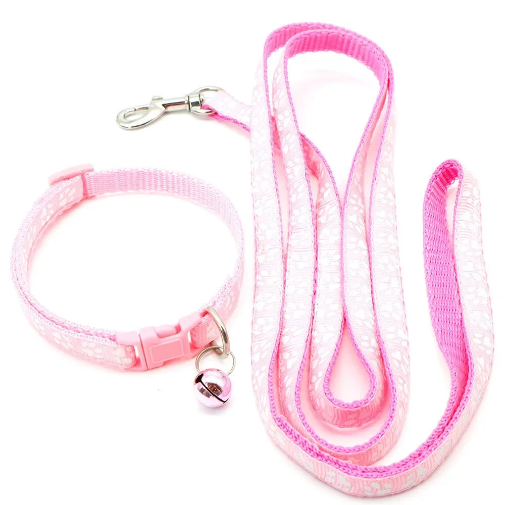 Print Dog Cat Leash And Adjustable Collar Outdoor Walking