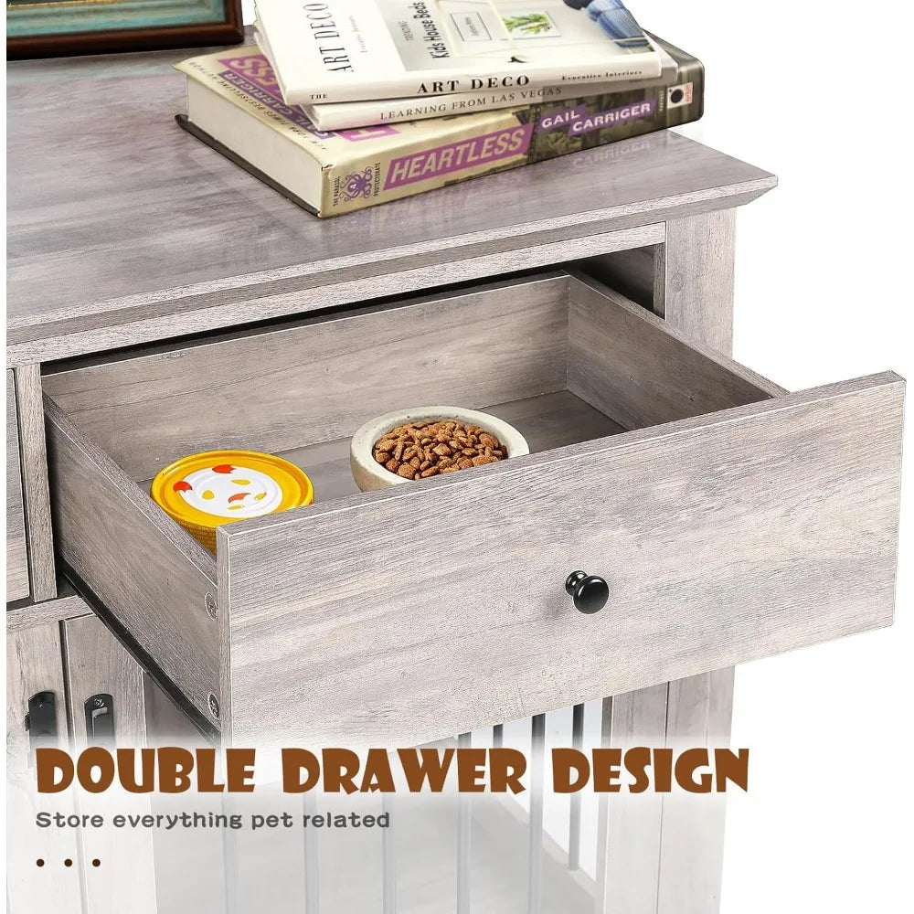 44 Inch Wooden Dog Crate End Table With Storage Drawers