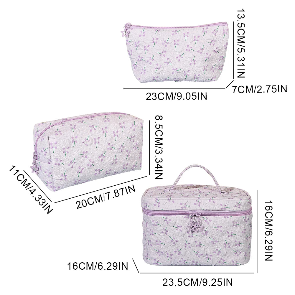 Floral Makeup Bags 3 Pack Large Capacity Cosmetic Pouches