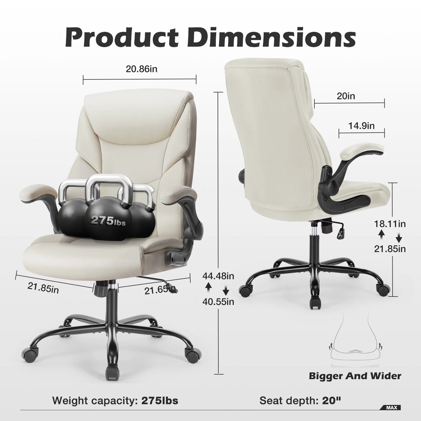 JHK Ergonomic PU Leather Armrest Chair With Lumbar Support