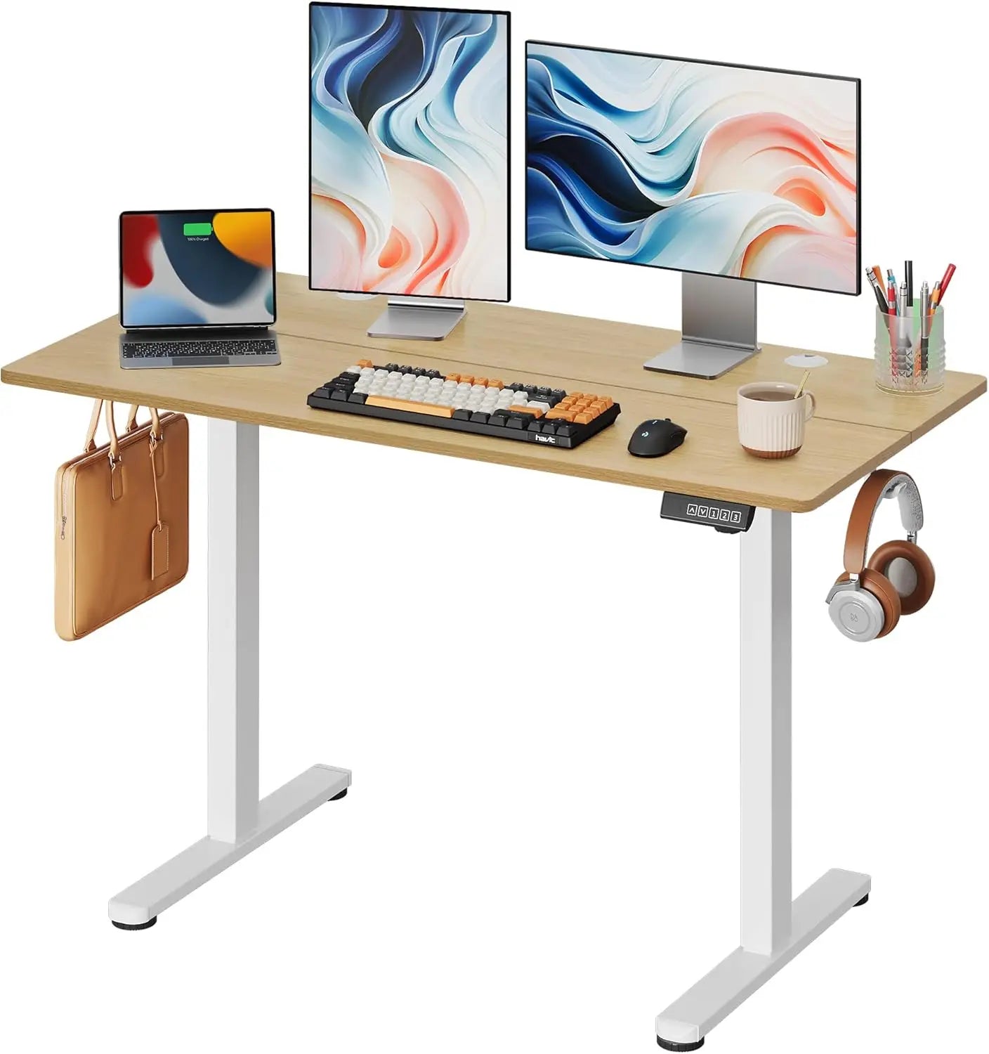 Standing Desk Adjustable Height Sit to Stand Headphone Hook