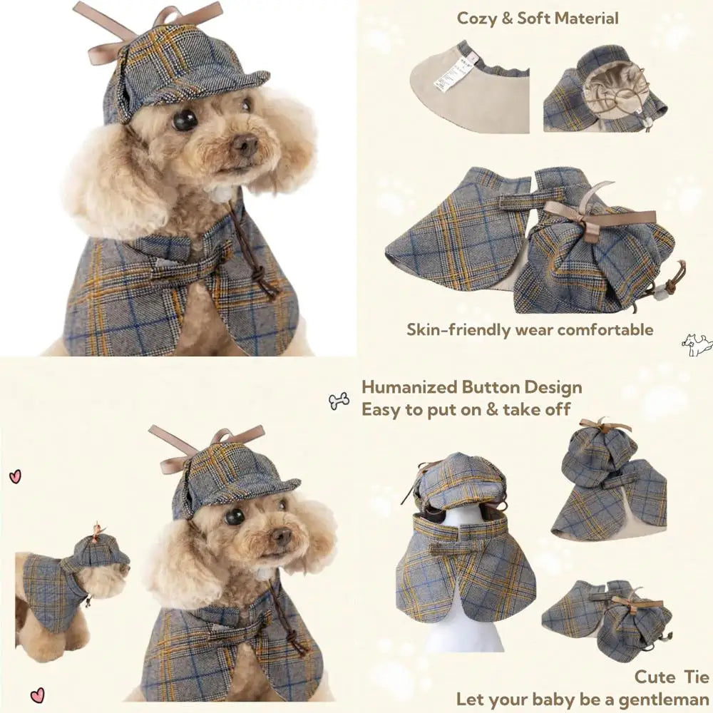 Dog Detective Costume Halloween Cosplay Cape Cloak Hat