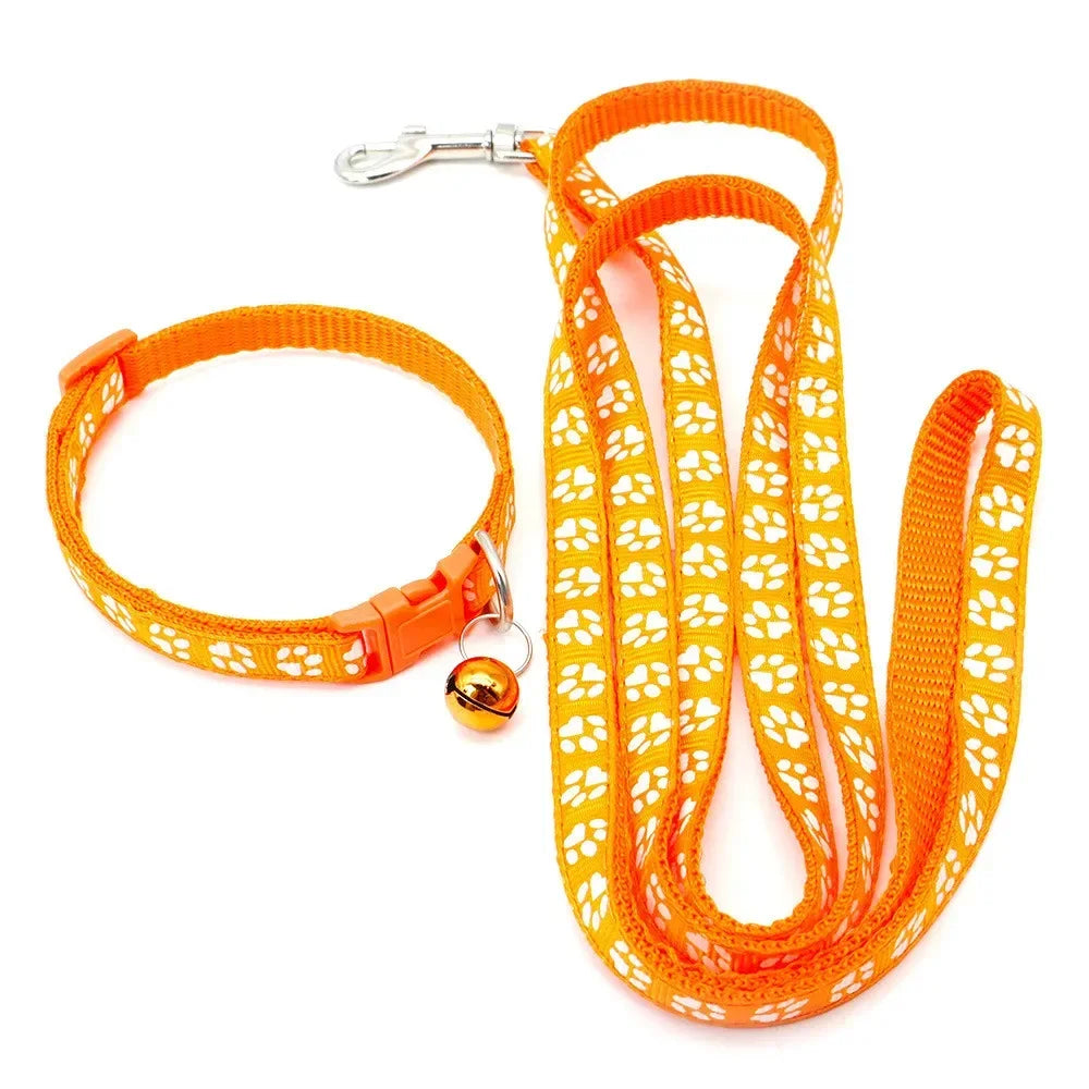 Print Dog Cat Leash And Adjustable Collar Outdoor Walking