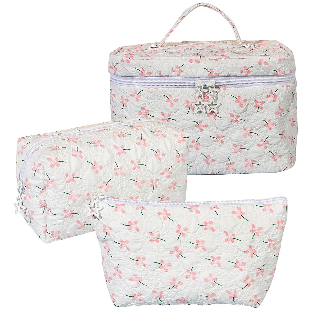Floral Makeup Bags 3 Pack Large Capacity Cosmetic Pouches