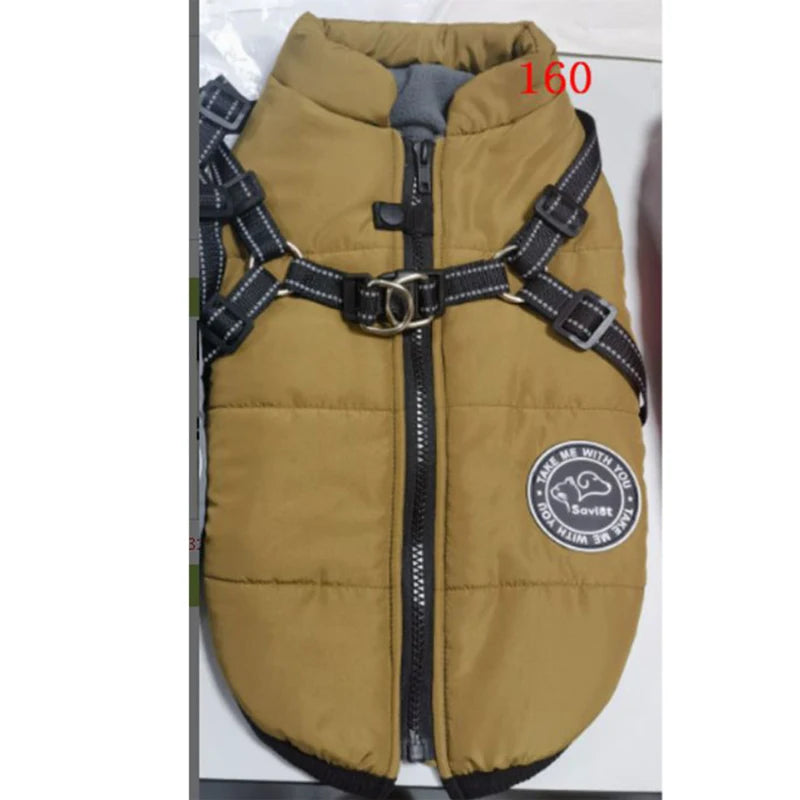 Winter Warm Dog Jacket Waterproof Coat With Harness Fleece